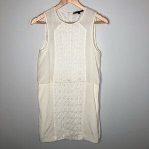 Tibi Cream Woven Front 100% Silk Sleeveless Shift Dress Size  4